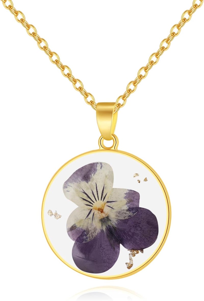 AUNTESIGN Store Forget-Me-Not and Queen Anne's Lace Pressed Wildflower Necklace | Birth Month Real Flower Necklace | Gold/Silver Pressed Flower Jewelry | Personalized Handmade Jewelry - Image 1
